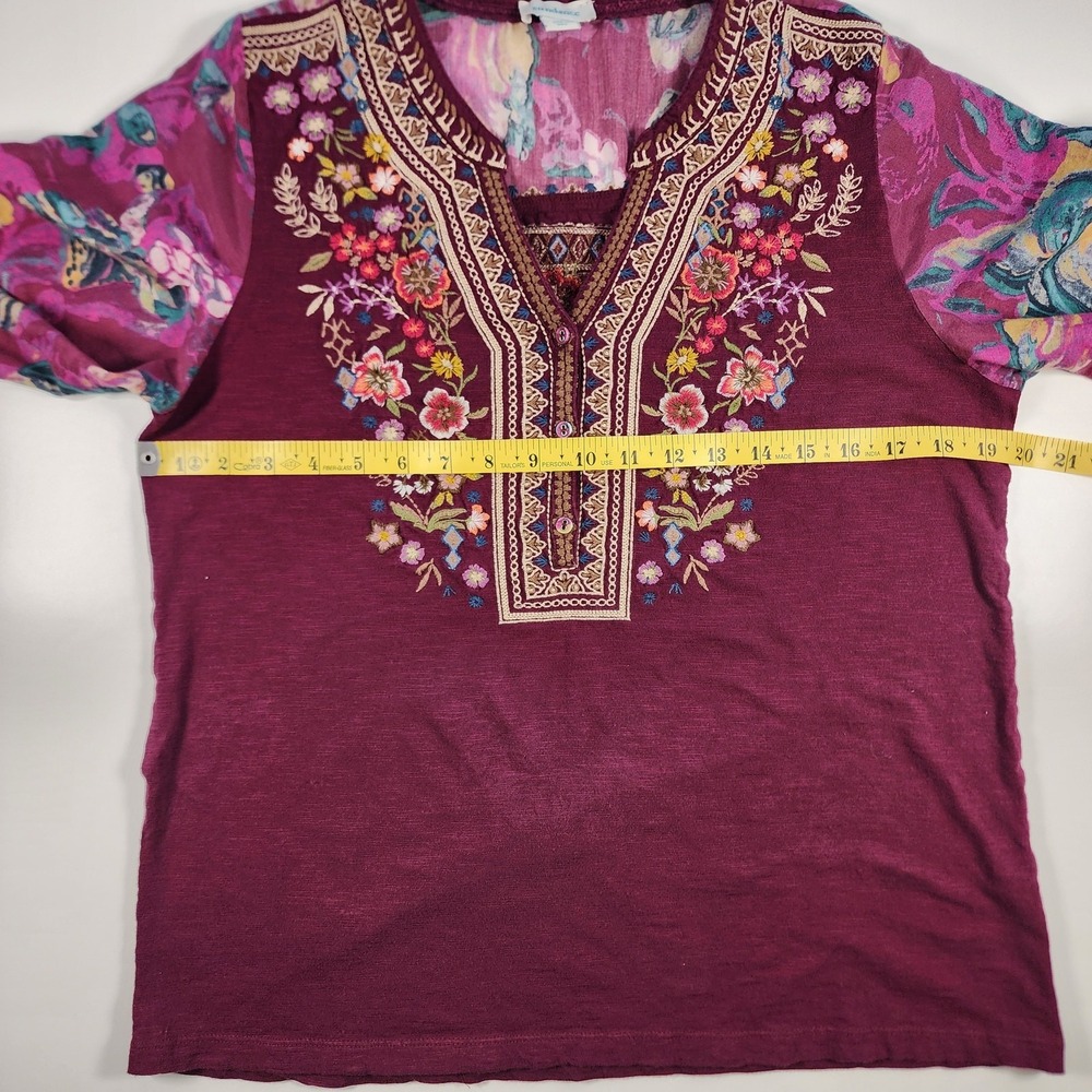 Sundance Women Boho Embroidered Floral V-Neck Mixed Media Blouse Size M - Picture 4 of 10